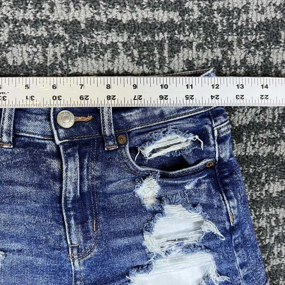 American Eagle Denim Shorts Womens 00 Stretch Blue Distressed Cuffed High Rise